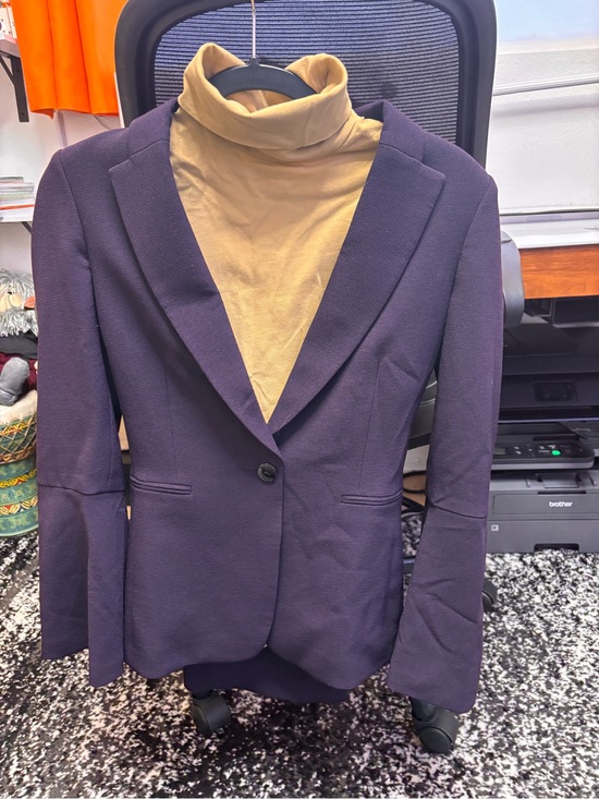 Jackets & Blazers - Womens Purple Single-Button Blazer with Tan Turtleneck